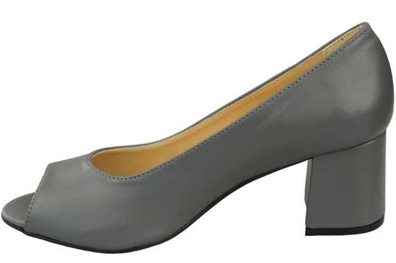Obuwie Damskie Czółenka PEEP TOE Popielate Skóra naturalna z Powleczonym Obcasem 192 ElitaBut