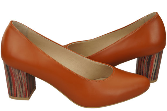 Obuwie Damskie Czółenka Rude Skóra naturalna z Ozdobnym Obcasem 157 ElitaBut