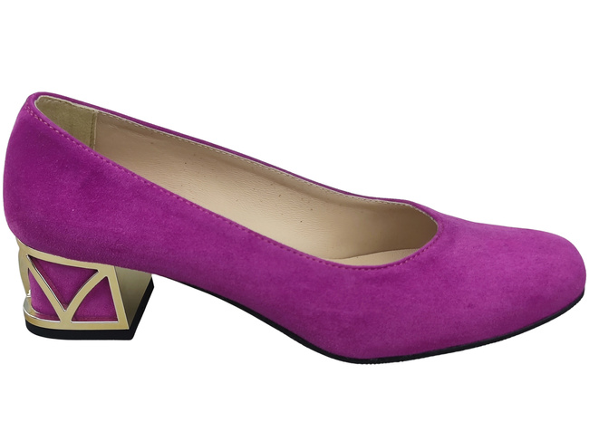 Wygodne Obuwie Damskie Czółenka Cyklamen z Ozdobnym Obcasem  Skóra naturalna Zamszowej 219 Z  ElitaBut