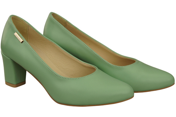 Klasyczne Gładkie Buty Czółenka Damskie Miętowe z Naturalnej Skóry 213 ElitaBut