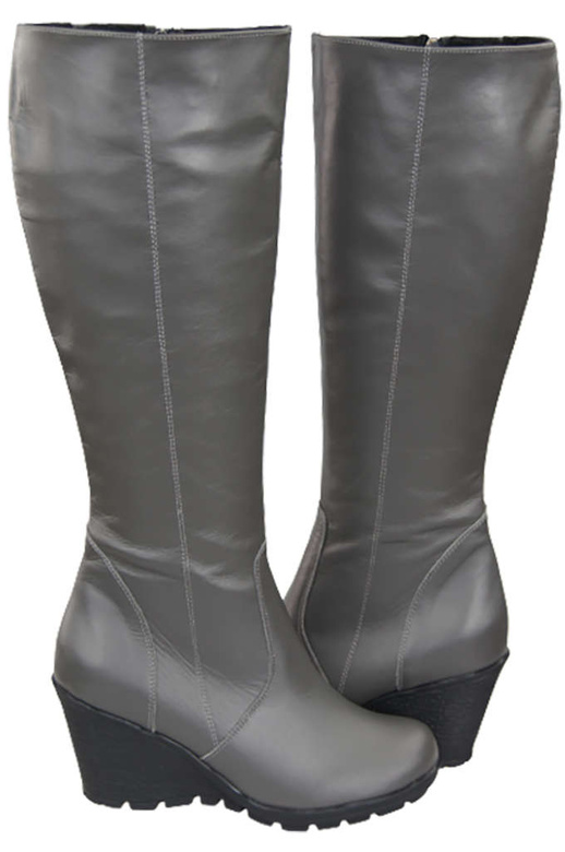 Obuwie Kozaki Damskie Koturna skóra naturalna Grafitowe 745 ElitaBut