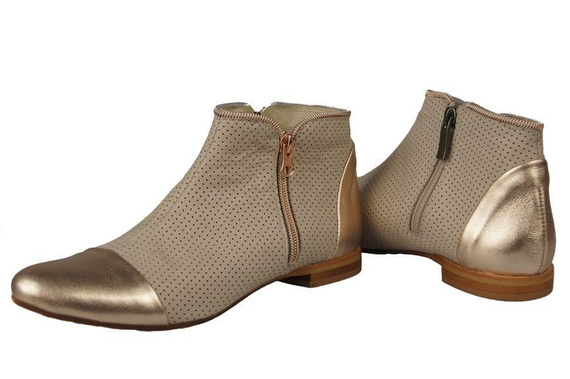 Obuwie Botki Ażurowe Damskie skóra naturalna Beż Złote 821 ElitaBut
