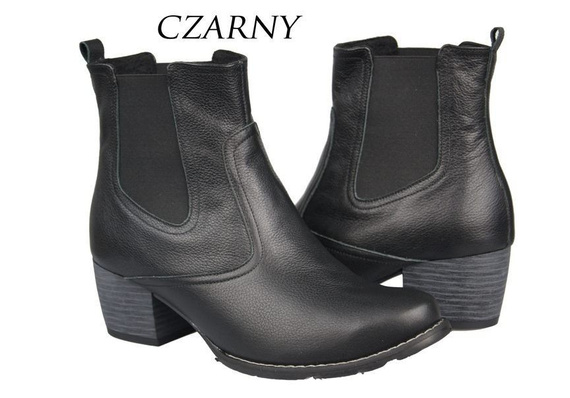 Obuwie Botki Damskie skóra naturalna Czarne 796 ElitaBut