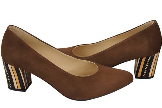 Obuwie Damskie Czółenka Brązowe Skóra naturalna zamszowa Ozdobny Obcas 158 Z ElitaBut