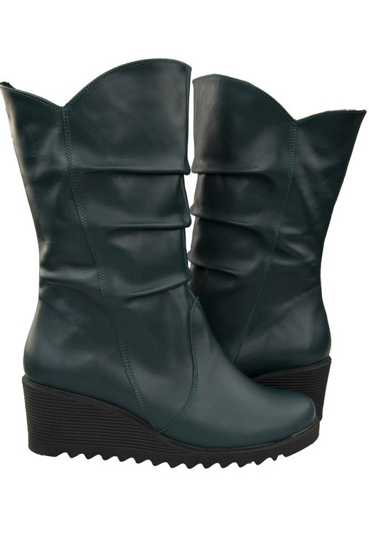 Obuwie Botki Damskie Koturna Zima skóra naturalna Malachitowy 140 ElitaBut