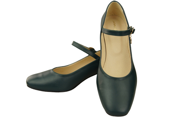 Obuwie Damskie Czółenka z Paskiem Malachitowe Skóra naturalna 202 ElitaBut