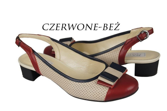 Obuwie Damskie Sandały skóra naturalna Czerwone Beżowe 776 ElitaBut