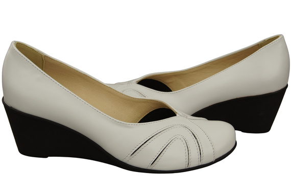 Buty na Koturnie Białe Czółenka Damskie z Naturalnej Skóry 828 ElitaBut