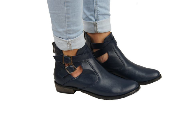 Obuwie Botki Damskie skóra naturalna Granatowe 931 ElitaBut