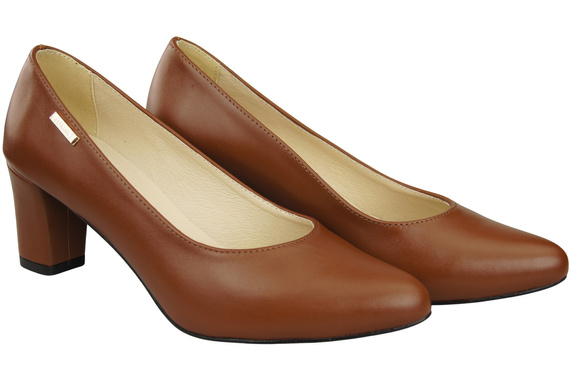 Klasyczne Gładkie Buty Czółenka Damskie Brązowe z Naturalnej Skóry 213 ElitaBut