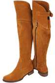 Obuwie Kozaki Damskie Rude Oficerki Muszkieterki Wysokie za kolano skóra naturalna Welurowa 154 ElitaBut