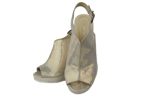 Obuwie Sandały Damskie Koturna skóra naturalna Złote 992 ElitaBut