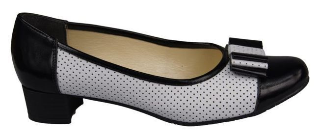 Obuwie Damskie Czółenka skóra naturalna Białe Czarne 732 ElitaBut