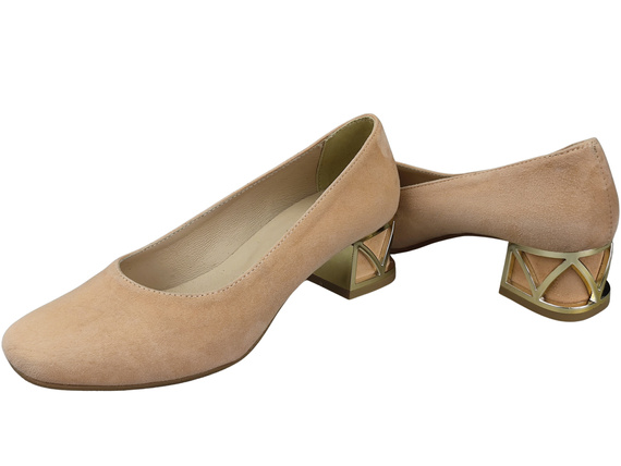 Wygodne Obuwie Damskie Czółenka Brzoskwiniowy z Ozdobnym Obcasem Skóra naturalna Zamszowej 219 Z ElitaBut