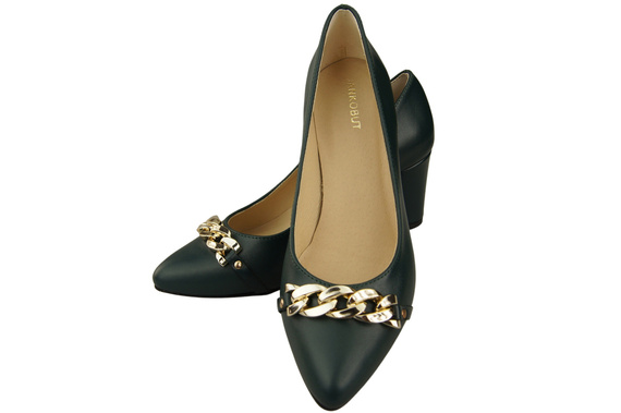 Classic Women's Pumps Shoes made of Natural Leather with a Gold Decorative Chain 200 ElitaBut