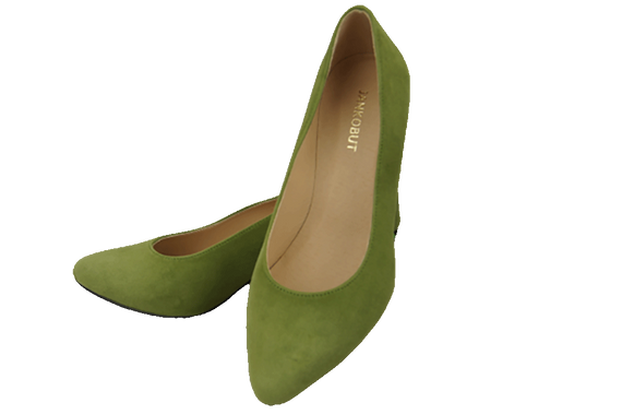 Obuwie Damskie Czółenka Pistacjowe Skóra naturalna zamszowa Ozdobny Obcas 158 Z ElitaBut