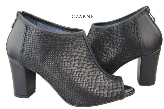 Obuwie Damskie Botki peep toe skóra naturalna Czarne Łuska 957 ElitaBut