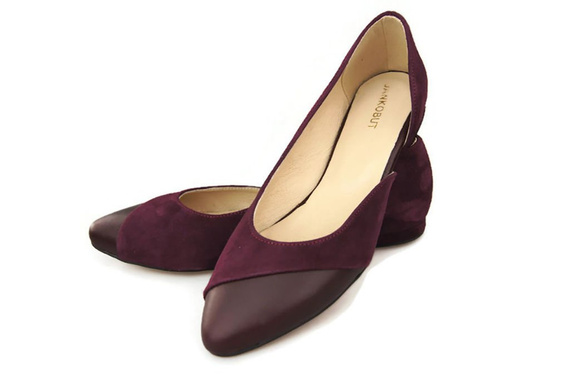 Obuwie Damskie Baleriny Bordowe skóra naturalna Zamszowa 146 ElitaBut