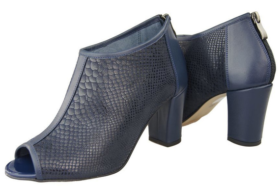 Obuwie Damskie Botki peep toe skóra naturalna Granat Łuska 957 ElitaBut
