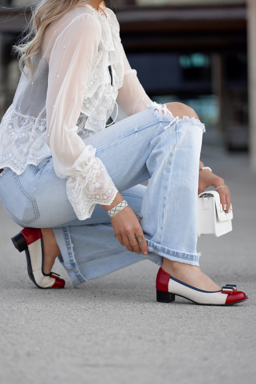 Obuwie Damskie Czółenka skóra naturalna Czerwone Beżowe 732 ElitaBut