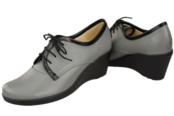 Obuwie Półbuty Damskie Na Koturnie skóra naturalna Popielate 181 ElitaBut