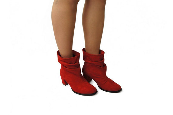 Obuwie Damskie Botki skóra naturalna Czerwone 986 ElitaBut