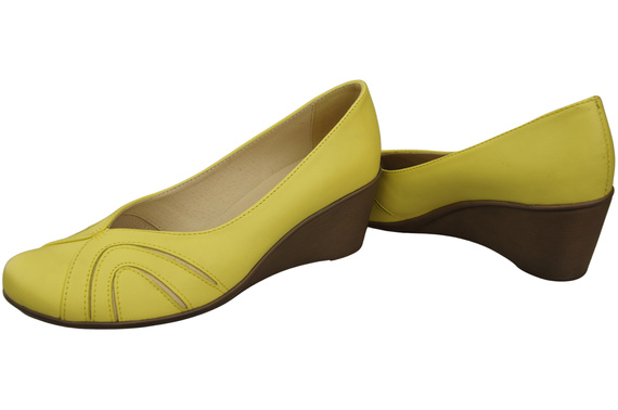 Buty na Koturnie Cytrynowe Czółenka Damskie z Naturalnej Skóry 828 ElitaBut