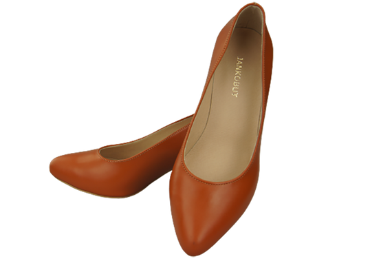 Obuwie Damskie Czółenka Rude Skóra naturalna z Ozdobnym Obcasem 158 ElitaBut