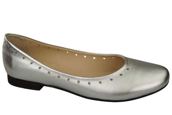 Obuwie Damskie Wygodne Baleriny Skóra Naturalna Srebrne 162 ElitaBut