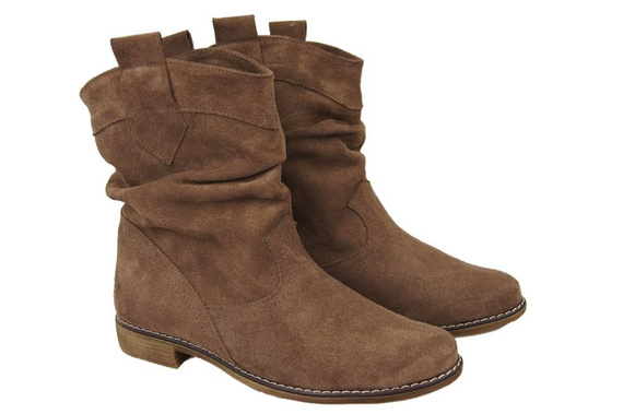 Obuwie Botki Damskie Saszki Wiosna / Jesień skóra naturalna welurowa Orzech 117 L ElitaBut