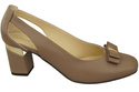 Buty Czółenka Damskie Cappuccino Ciemne z Naturalnej Skóry z Ozdobnym Obcasem 199 ElitaBut