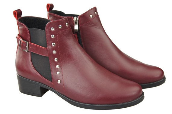 Obuwie Botki Damskie Skóra Naturalna Bordo 136 ElitaBut
