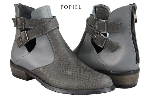 Obuwie Botki Damskie skóra naturalna Popielate Łuska 931 ElitaBut