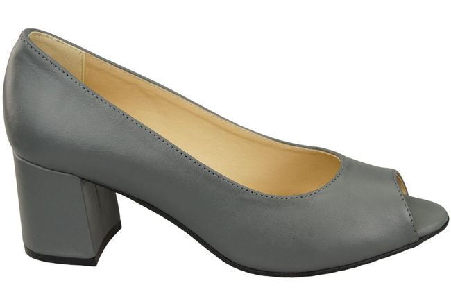 Obuwie Damskie Czółenka PEEP TOE Popielate Skóra naturalna z Powleczonym Obcasem 192 ElitaBut
