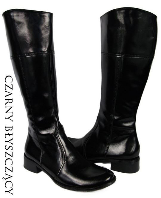 Obuwie Kozaki Damskie skóra naturalna Czarne Lakierowane 636 ElitaBut