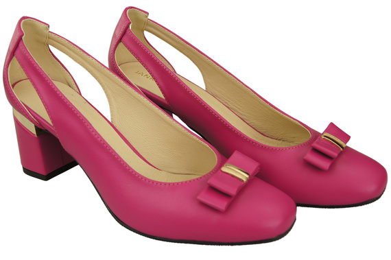 Buty Czółenka Damskie Purpurowe z Naturalnej Skóry z Ozdobnym Obcasem 199 ElitaBut