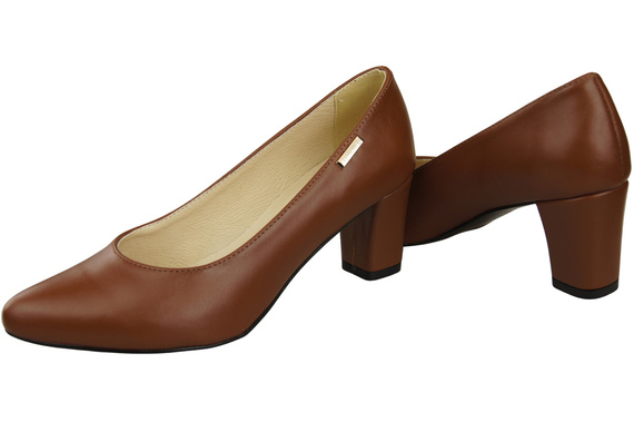 Klasyczne Gładkie Buty Czółenka Damskie Brązowe z Naturalnej Skóry 213 ElitaBut