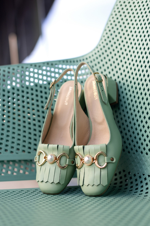 Obuwie Damskie Sandały Miętowe Ozdobione Frędzlami Skóra naturalna 208 ElitaBut