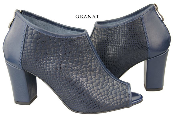 Obuwie Damskie Botki peep toe skóra naturalna Granat Łuska 957 ElitaBut