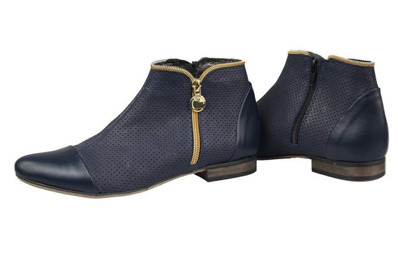 Obuwie Botki Ażurowe Damskie skóra naturalna Granatowe 821 ElitaBut