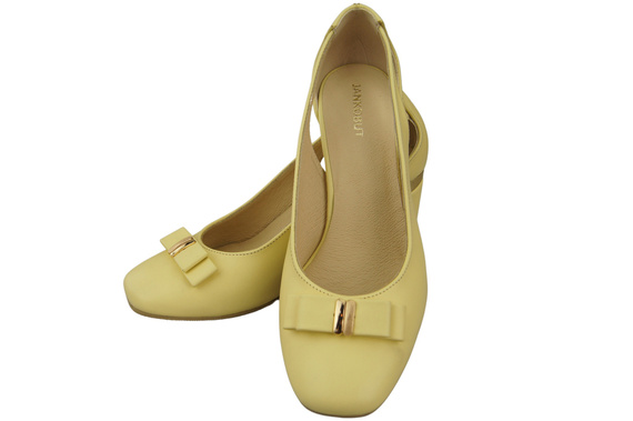 Buty Czółenka Damskie Bananowy z Naturalnej Skóry z Ozdobnym Obcasem 199 ElitaBut