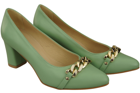 Classic Women's Pumps Shoes made of Natural Leather with a Gold Decorative Chain 200 ElitaBut