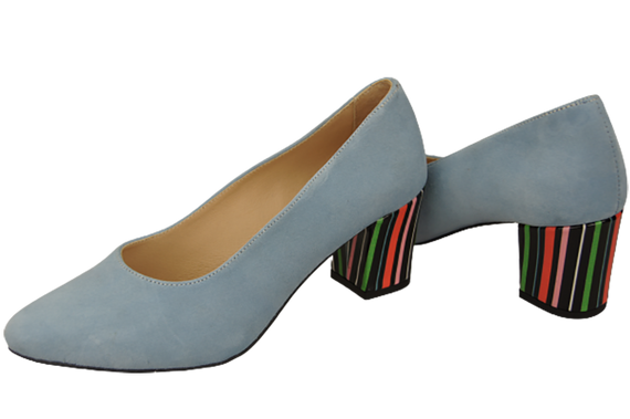 Obuwie Damskie Czółenka Błękitne Skóra naturalna zamszowa Ozdobny Obcas 158 Z ElitaBut