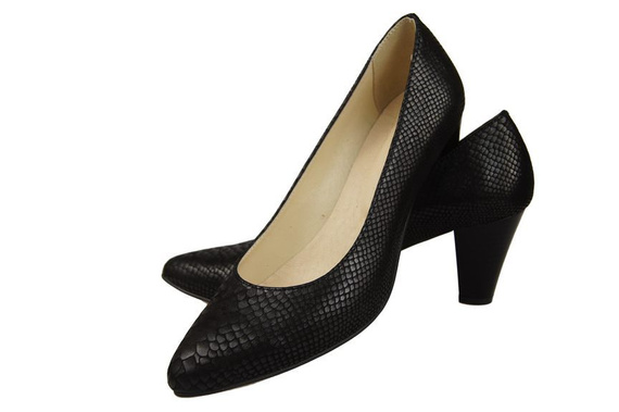 Obuwie Damskie Czółenka skóra naturalna motyw łuski Czarne 927 ElitaBut