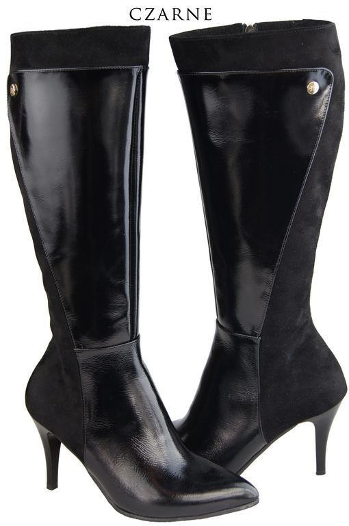 Obuwie Kozaki Damskie skóra skóra naturalna Czarne 948 ElitaBut