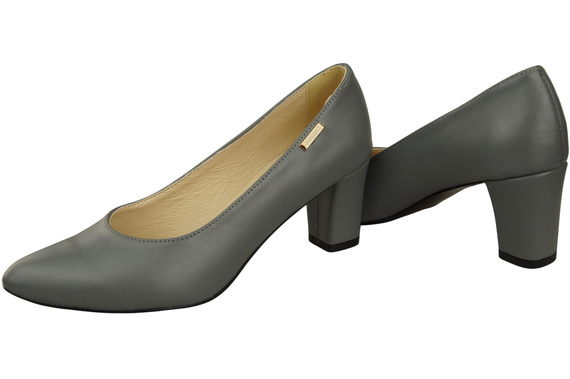 Klasyczne Gładkie Buty Czółenka Damskie Popielate z Naturalnej Skóry 213 ElitaBut
