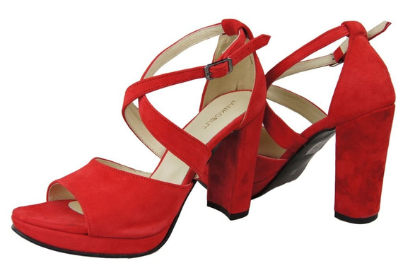 Obuwie Damskie Sandały Czerwone skóra naturalna Zamszowa 114 ElitaBut