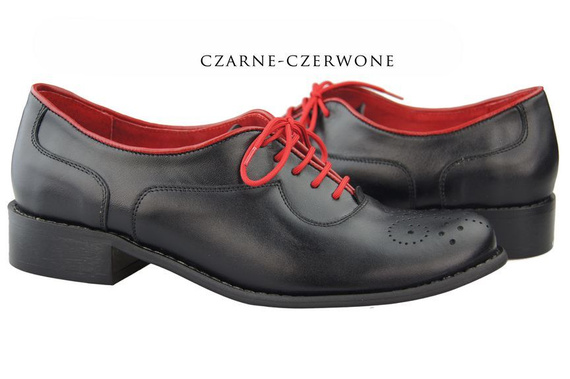 Obuwie Półbuty Sznurowane skóra naturalna Czarne Damskie 953 ElitaBut