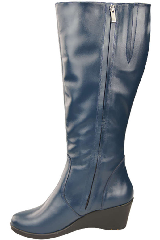 Obuwie Kozaki Damskie Koturna skóra naturalna Granatowe 177 ElitaBut