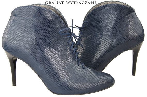 Obuwie Botki Damskie Granatowe Wytłaczane Wiosna / Jesień skóra naturalna 955 ElitaBut